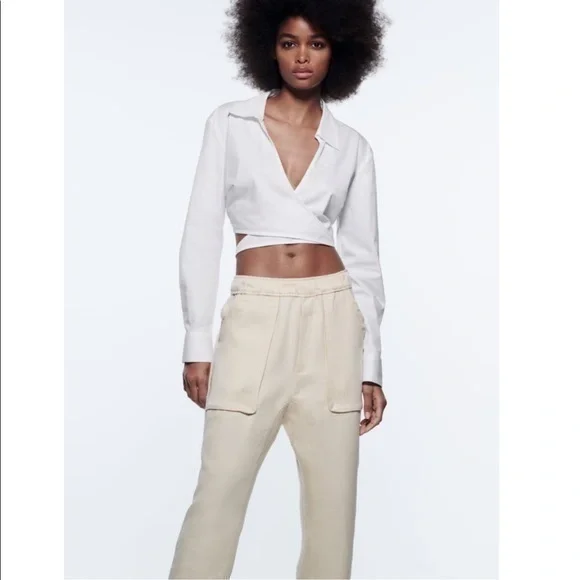 New Zara | Ecru Highrise Lose Ankle Athleisure Pants - Picture 13 of 15